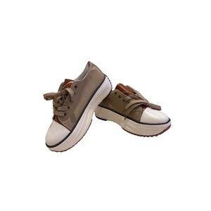 NWOT W7 Canvas Platform Sneakers Taupe Brown White Lug Sole Low Top Shoes